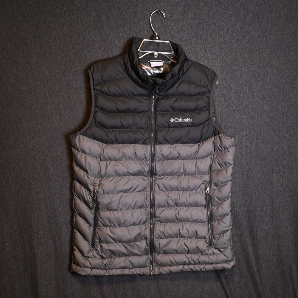 Columbia Men's L White Out Omni-Heat Puffer Vest Black Gray Color Block